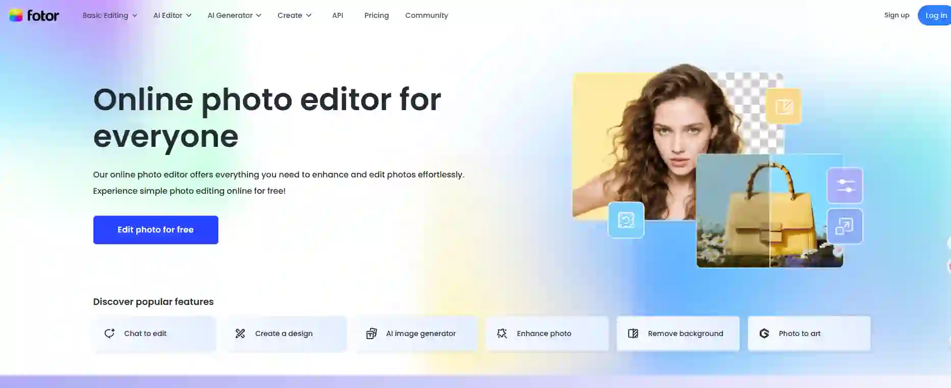 Fotor Photo Eraser tool embedded in a design platform; an accessible app to remove text from image that integrates with broader editing workflows for quick cleanup tasks.