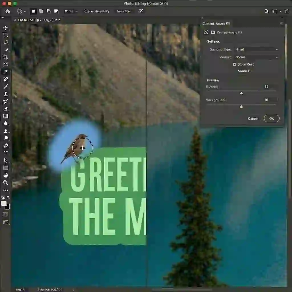 Refining the sampling area to exclude unwanted objects ensures cleaner fills when you photoshop remove text from image, producing natural textures without repeating patterns.