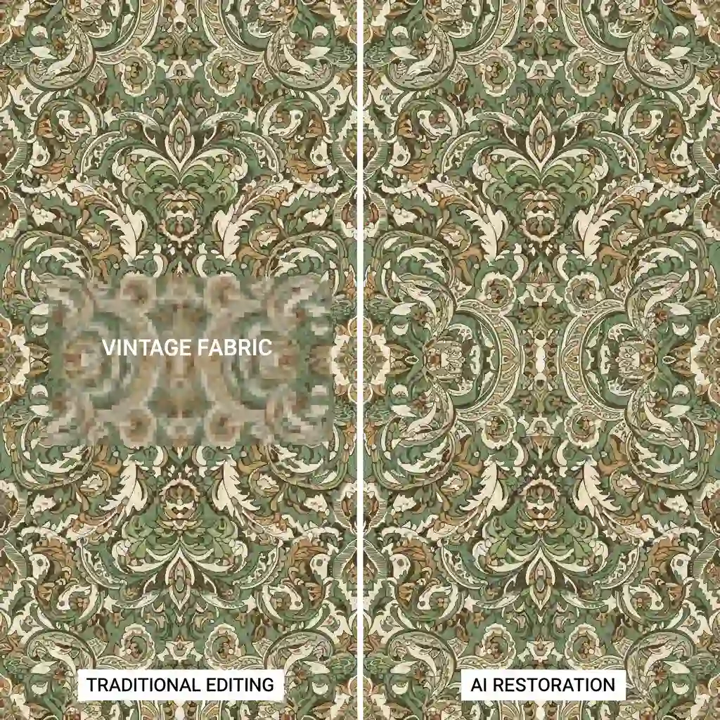 Comparison graphic contrasting traditional Clone Stamp techniques with AI Remove Text from Image, highlighting differences in quality, efficiency, and background texture reconstruction on complex scenes.