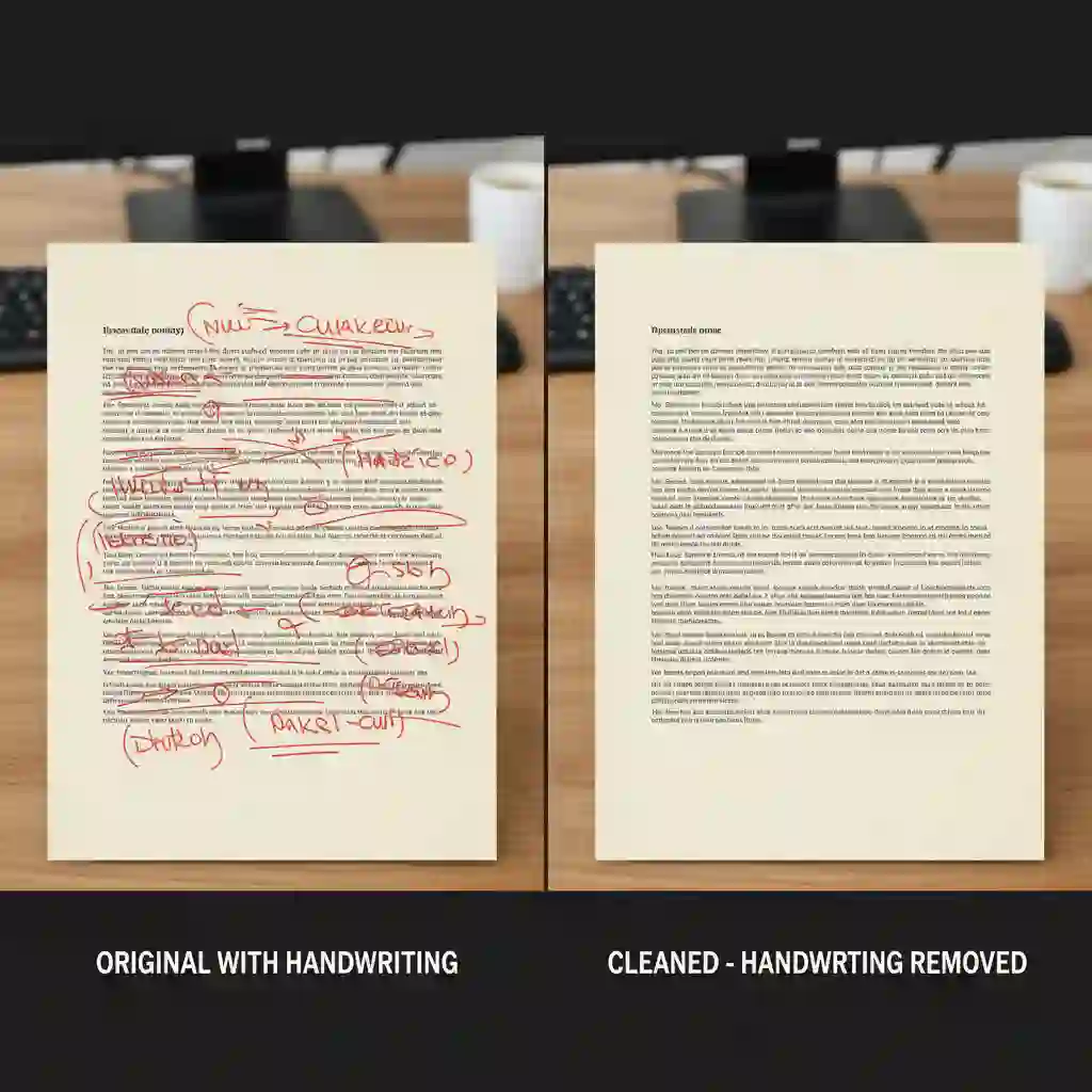 Scanned document with handwriting removed using AI Remove Text from Image, preserving paper texture and printed content to enhance readability and data extraction.