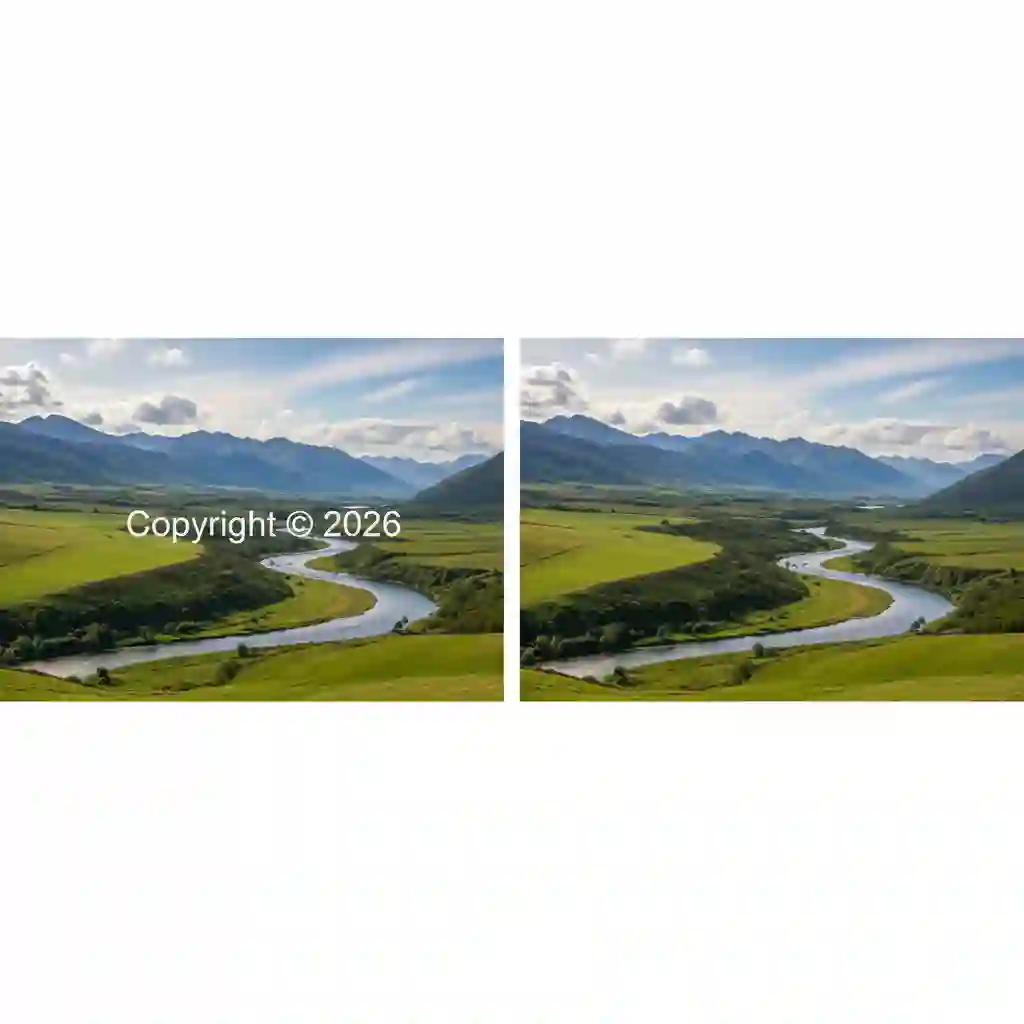 A perfect photo ruined by unwanted text and watermarks, demonstrating cleanup with the beardless filter, showing how AI tools erase words from pictures while preserving texture, lighting, and natural background details.