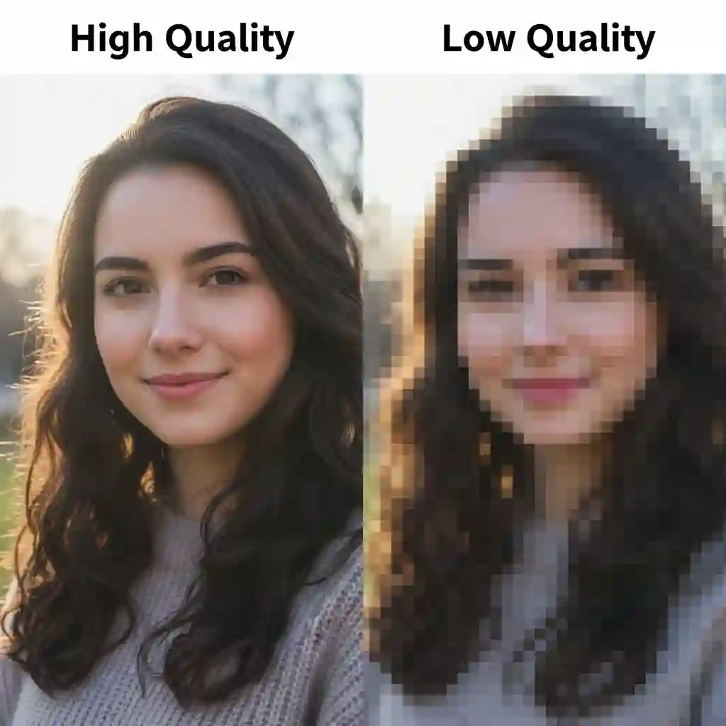 Quality preservation test contrasting blurry versus sharp output after editing; demonstrates the beardless filter producing crisp edges, consistent noise, and intact detail when removing text from an image online without excessive compression.