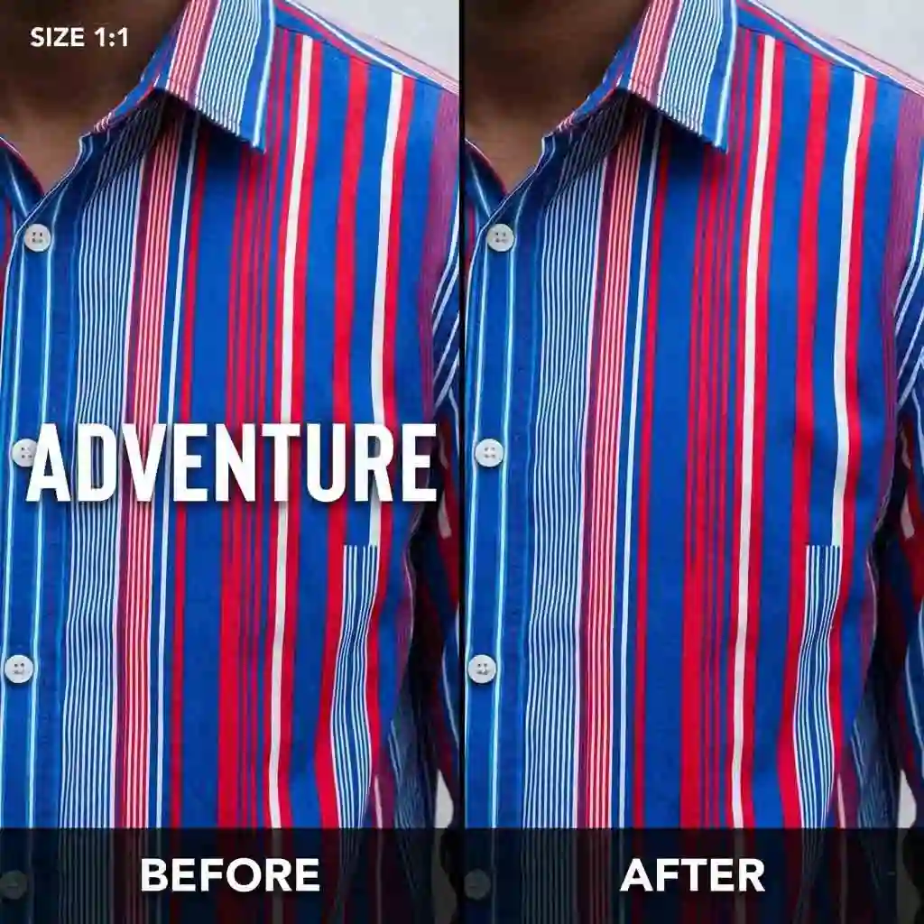 Complex background test shows can ai remove text from an image placed over stripes, accurately rebuilding patterns and edges without blur or repeating artifacts.