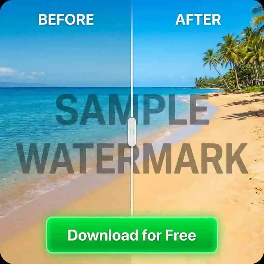 Before and after preview confirms can ai remove text from an image cleanly, preserving background details such as gradients, textures, and perspective lines.